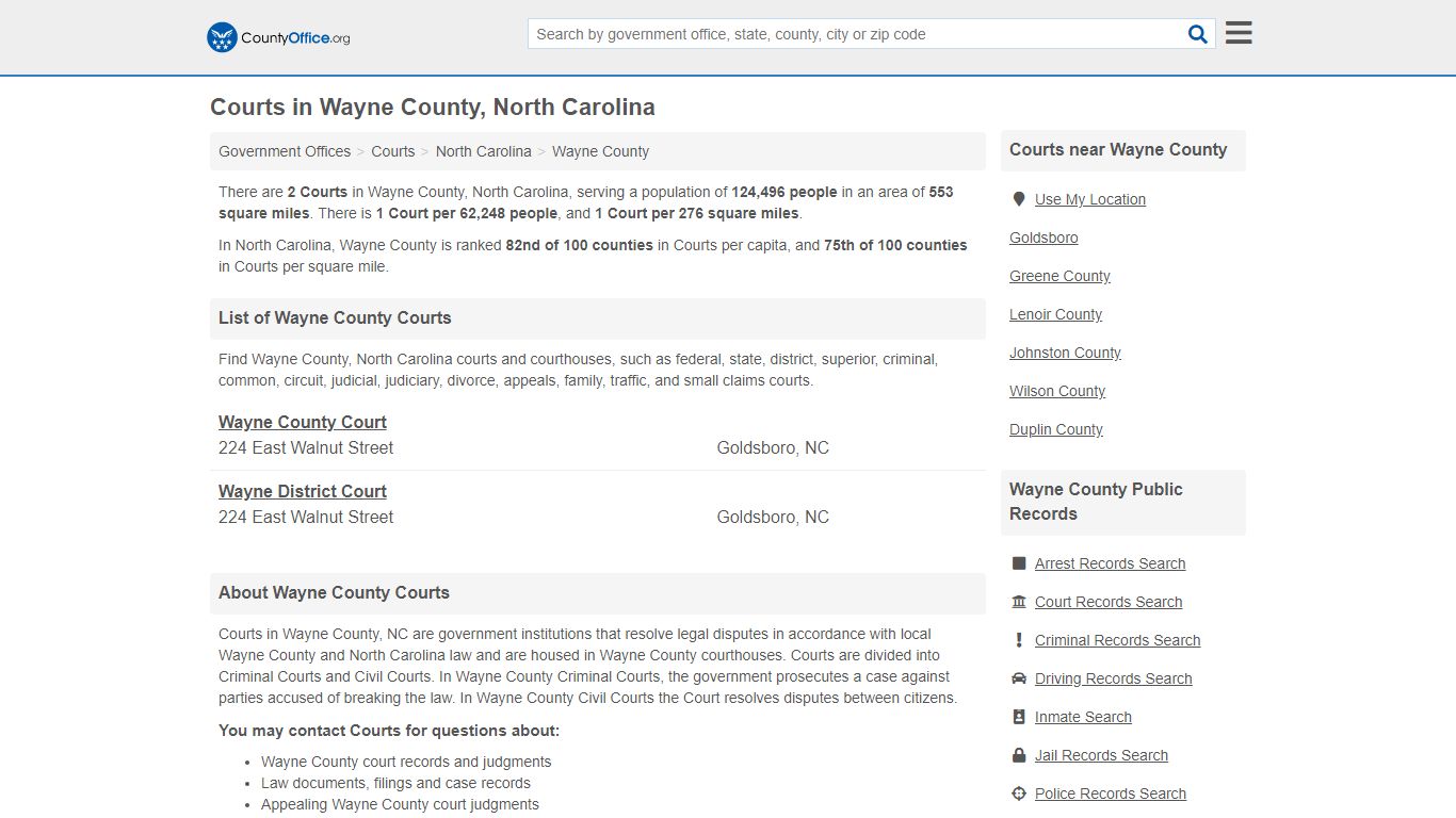 Courts - Wayne County, NC (Court Records & Calendars)